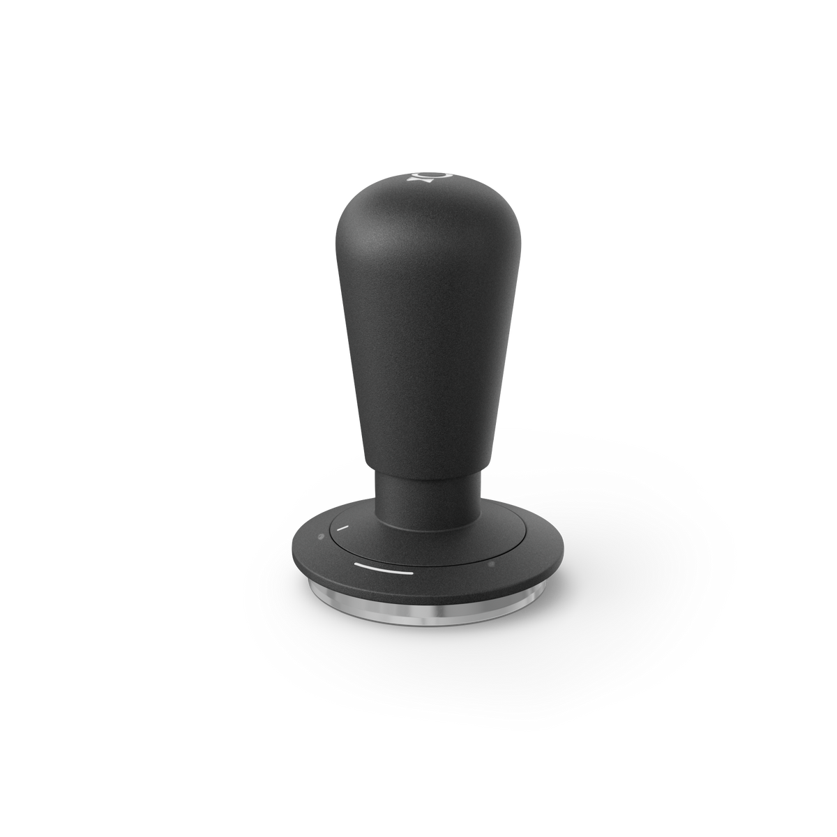The Fellow Espresso Guided Tamper in black ensures consistent tamping on a white background.