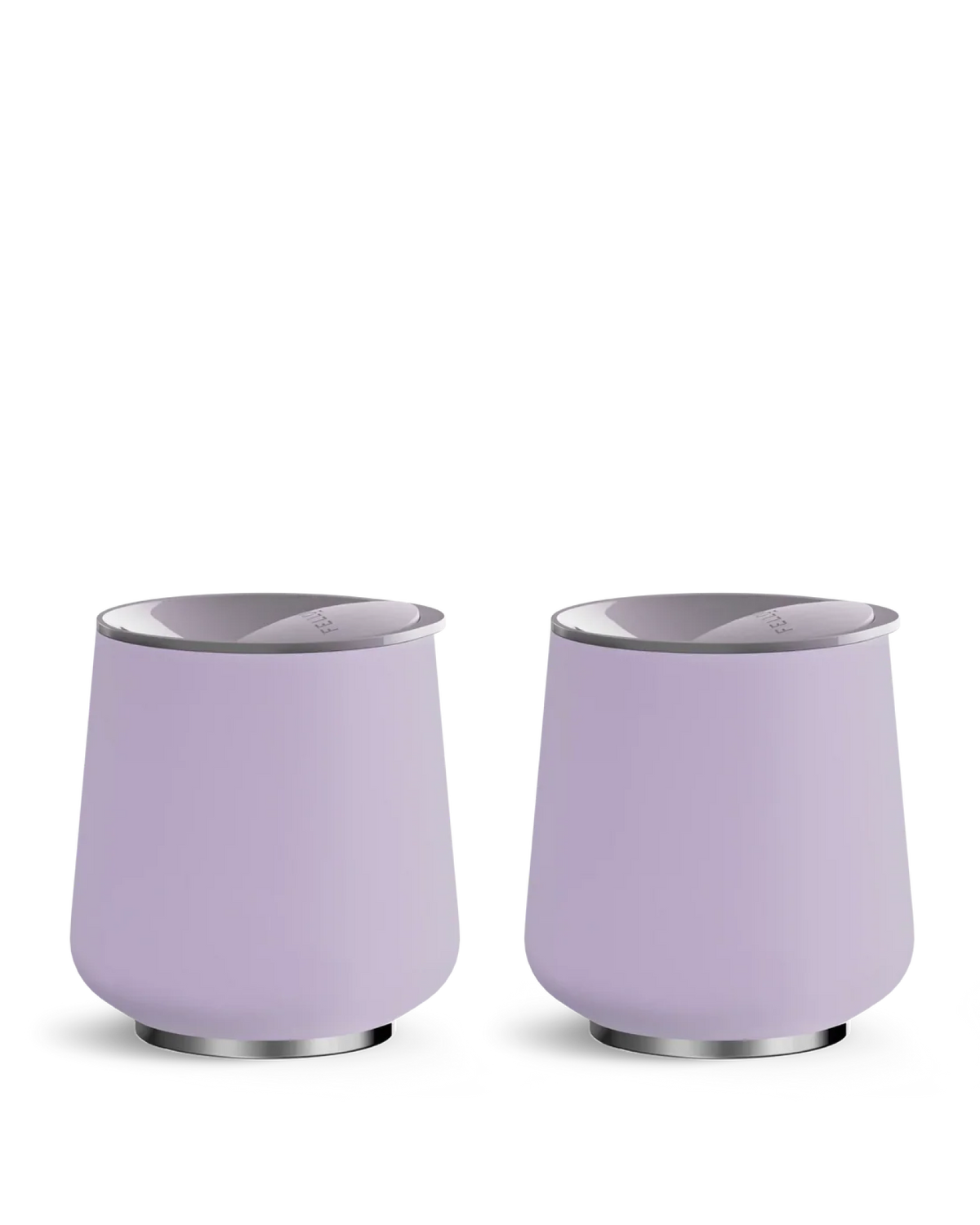 Two Peri Twinkle round steel wine tumblers from Fellow’s Picnic Set shown on a white background.