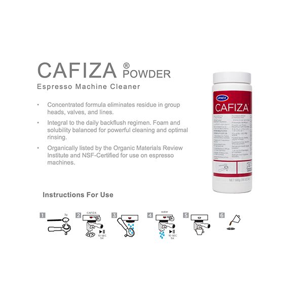 Pasquini Coffee Co. Cafiza Cleaning Powder removes coffee oils from espresso machines.
